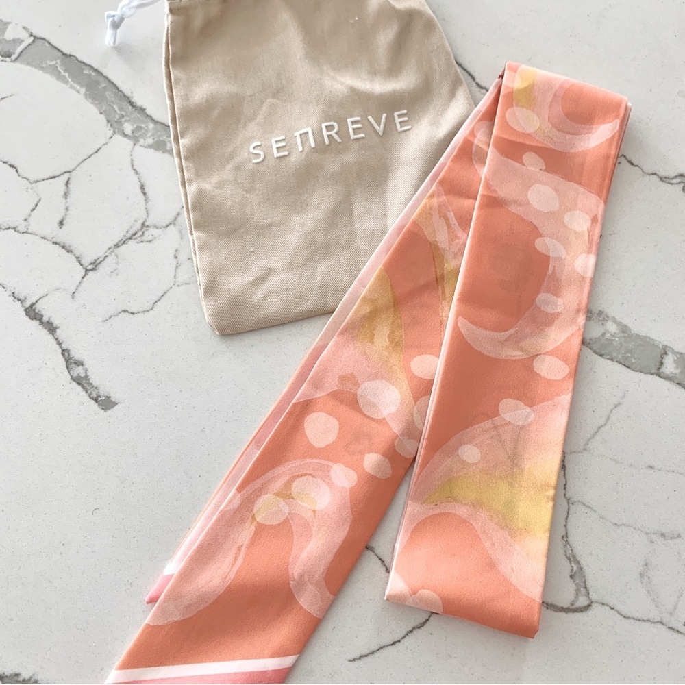 Senreve Reversible Orange Pink City Destinations Twilly Skinny Scarf - Picture 3 of 8